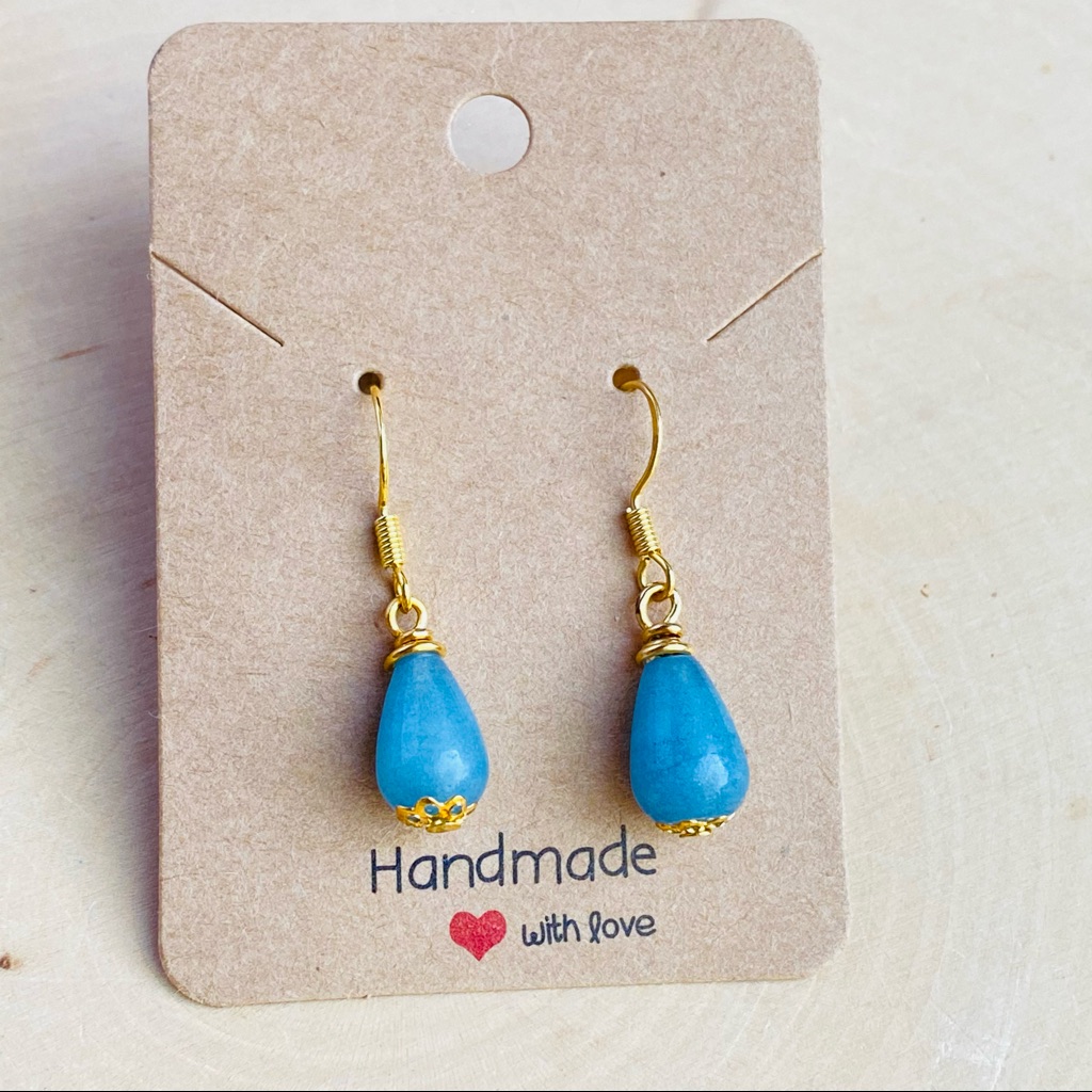 Aquamarine Gemstone Gold Dangle Earrings